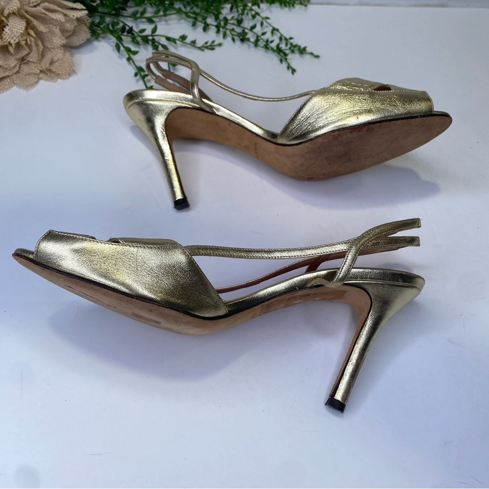 Kate Spade Gold Peep Toe Strappy Sandal Heels Leather Size 8.5M - Picture 6 of 10